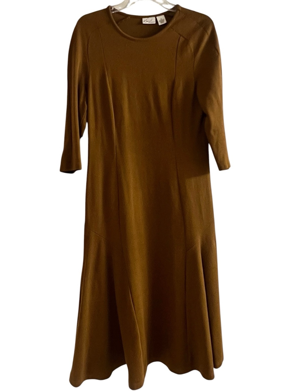 Kim Rogers 3/4 Sleeve Flared Hem Dress Brown Medium